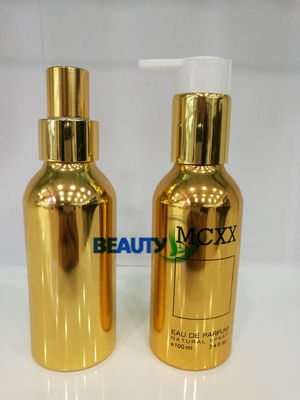 China 100ml empty metal cosmetic essential oils Perfume Gold Silver color Aluminum bottles with Screw pumps supplier